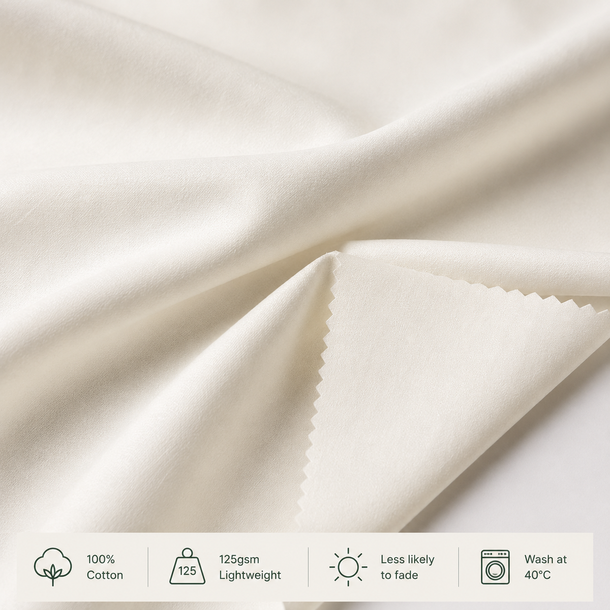 100% Cotton Satin Curtain & Blind Lining – Ivory